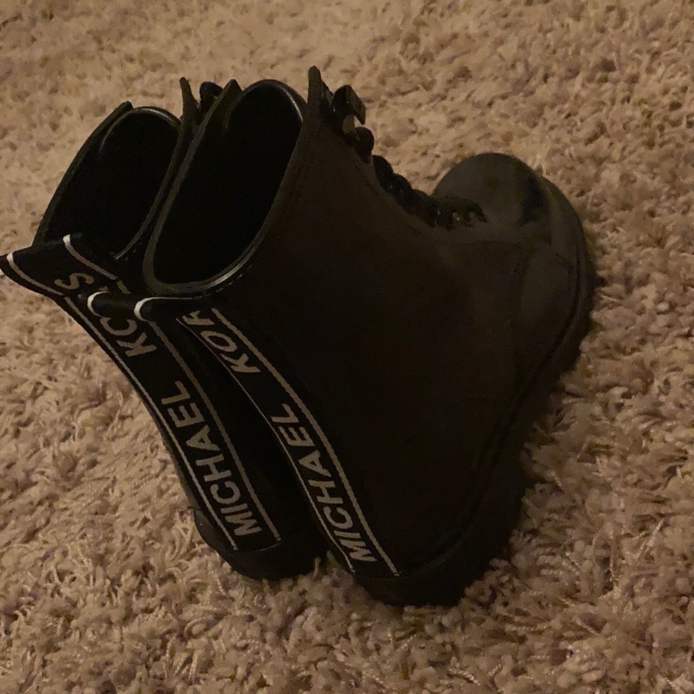 Black patten leather lace up boots